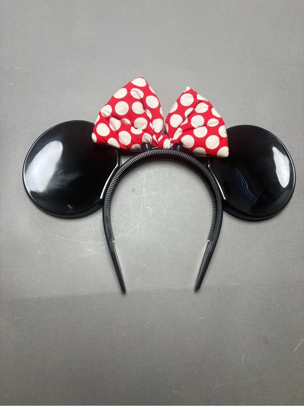 Vintage 90s Disney Black Minnie Ears Headband with Red White Polka Dot Bow